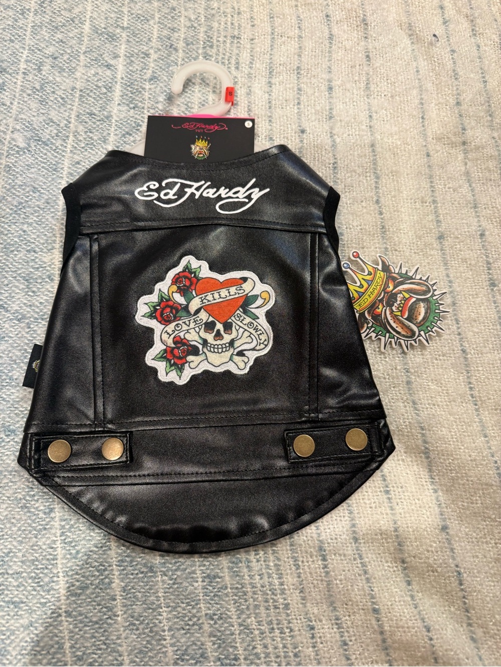 Ed Hardy Black Biker Faux Leather Pet Vest S Love Kills Slowly